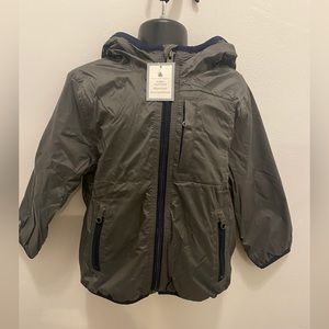 NWT! GAP Kids Fleece Lined Water Repellent Windbreaker Coat Gray/Navy - 3 years
